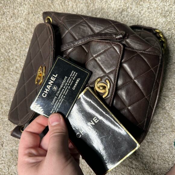 Chanel Matelasse Chain Backpack Duma Lambskin CC Logo Chocolate Brown Vintage - Picture 12 of 16